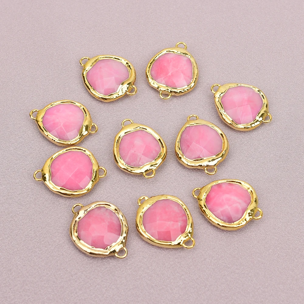 APDGG 10 Pcs Natural Pink Rhodochrosite Crystal Stone Gold Edged Connectors Loose Beads Jewelry DIY