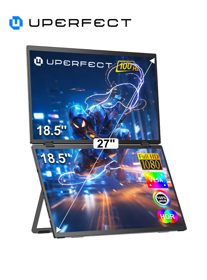 UPERFECT 18.5 インチ デュアルスクリーン ポータブル モニター 100Hz