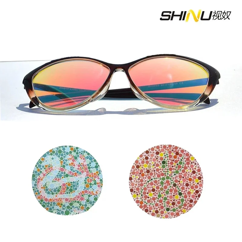 SHINU Color Blind Glasses For Women With Red green Blindness Cat Eyes Full Frame Eyeglasses Color Weakness Daltonismglasses