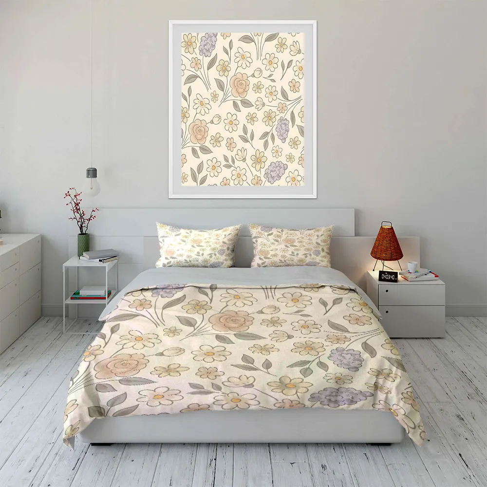Floral and leaf hand-drawn pattern Print Soft Comfortable Duvet Cover Bedding Set Included 1*Duvet Cover  2*Pillowcases