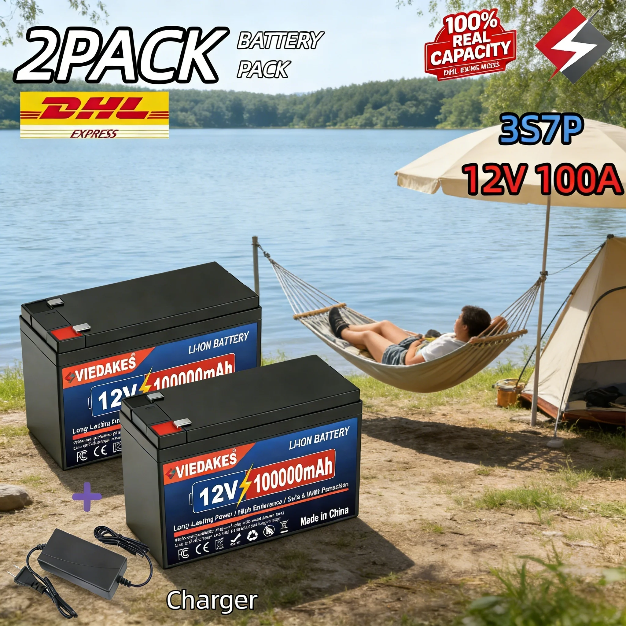 

12.8V 100Ah LiFePO4 Built-in BMS & Charger Solar Battery 3S7P 18650 Pack Box 12V Lithium Rechargeable