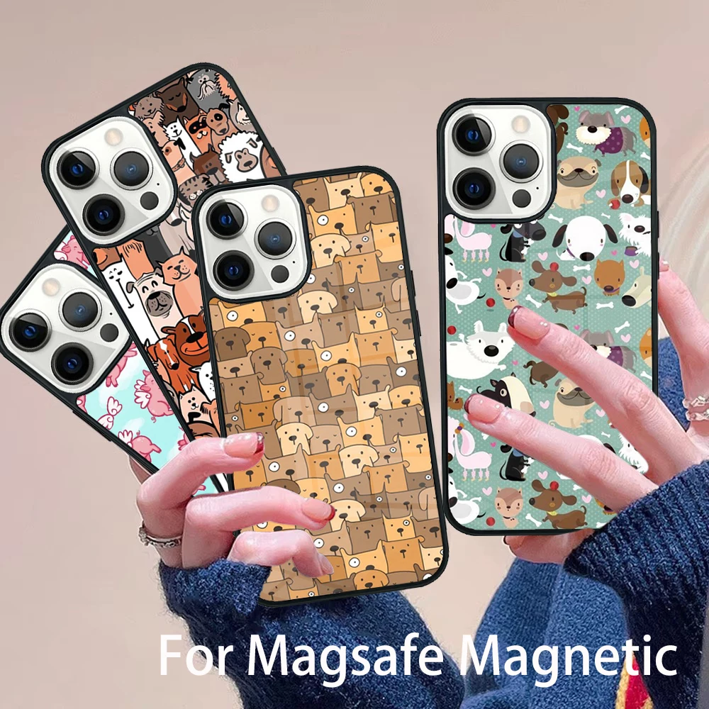 

Cartoon Animal Dog Cat Pig Phone Case Magesafe Magnetic Wireless Charge Cover For IPhone 16 11 12 13 14 15 Pro Max Plus Mini