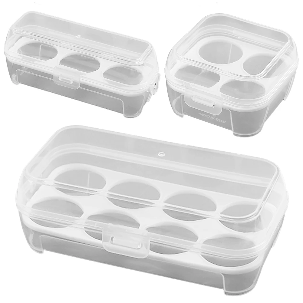 3/4/8 Grid Egg Carton with Lid Plastic Egg Container Stackable Crisper Egg Protection Box BPA Free for Camping Picnic for Fridge