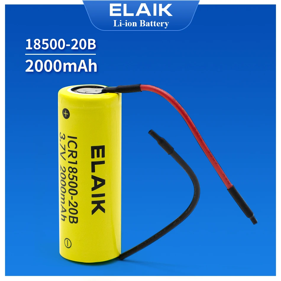 1-20PCS 3.7V Rechargeable Battery ICR18500-20B 2000mAh Recarregavel Lithium ion Battery + DIY line