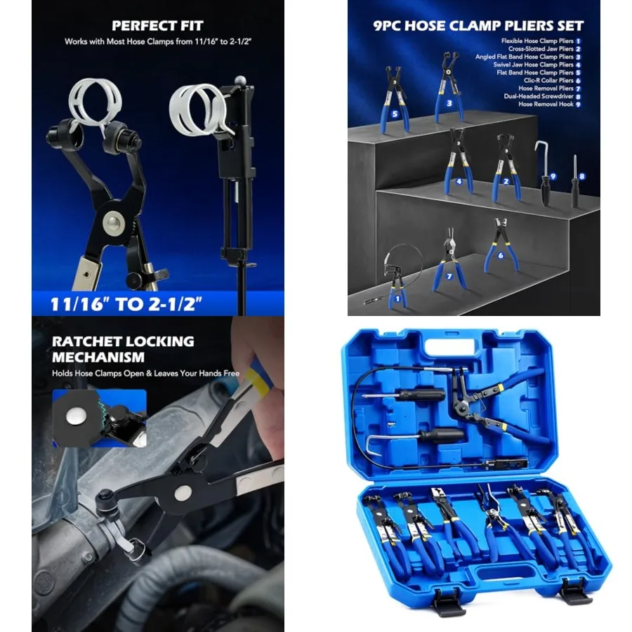 

9pcs Hose Clamp Pliers for Fuel Oil and Water Hoses, Automotive Long Reach Hose Clamp Remover Kit with Flexible Wire Clic R Typ