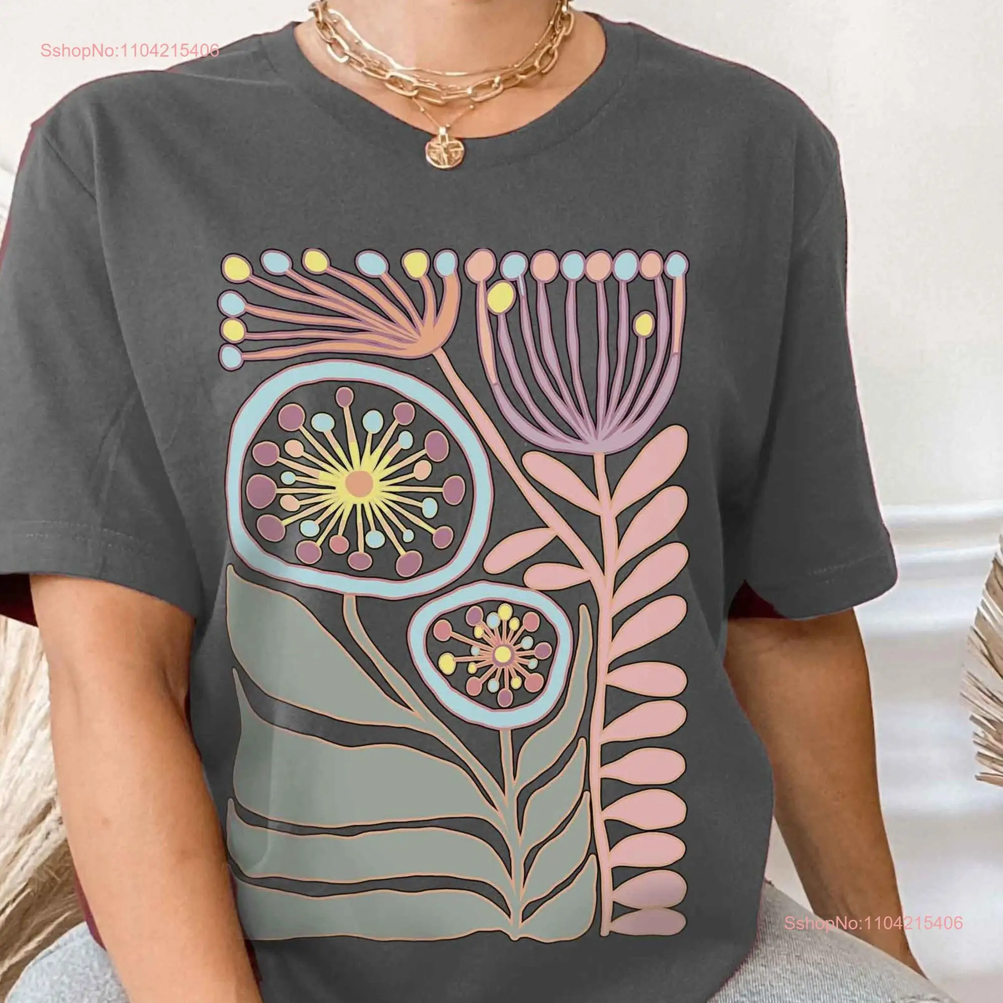 Kuwaii Candy Boho Flower  T Shirt Wear an Abstract Whimsical Garden Cute Whimsicore Flair long or short sleeves