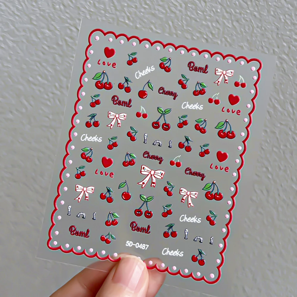 1 قطعة 5D الأحمر الفراولة الكرز مسمار ملصق Kawaii الصيف الفاكهة الآيس كريم لاصق الشارات القوس كعكة المتزلجون DIY بها بنفسك مانيكير الديكور