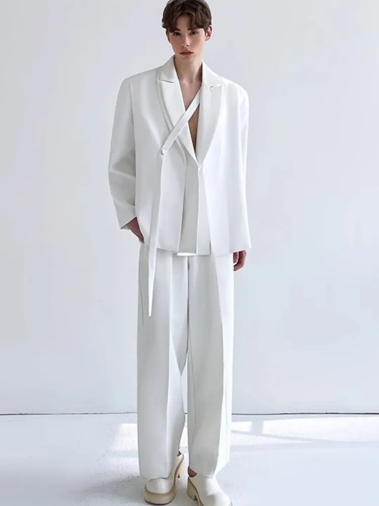 Fashion Designer Runway Mens Suits Sets Loose Fit Spring Solid Casual Single Button Suit Jacket Straight Pants Men Two Piece Set