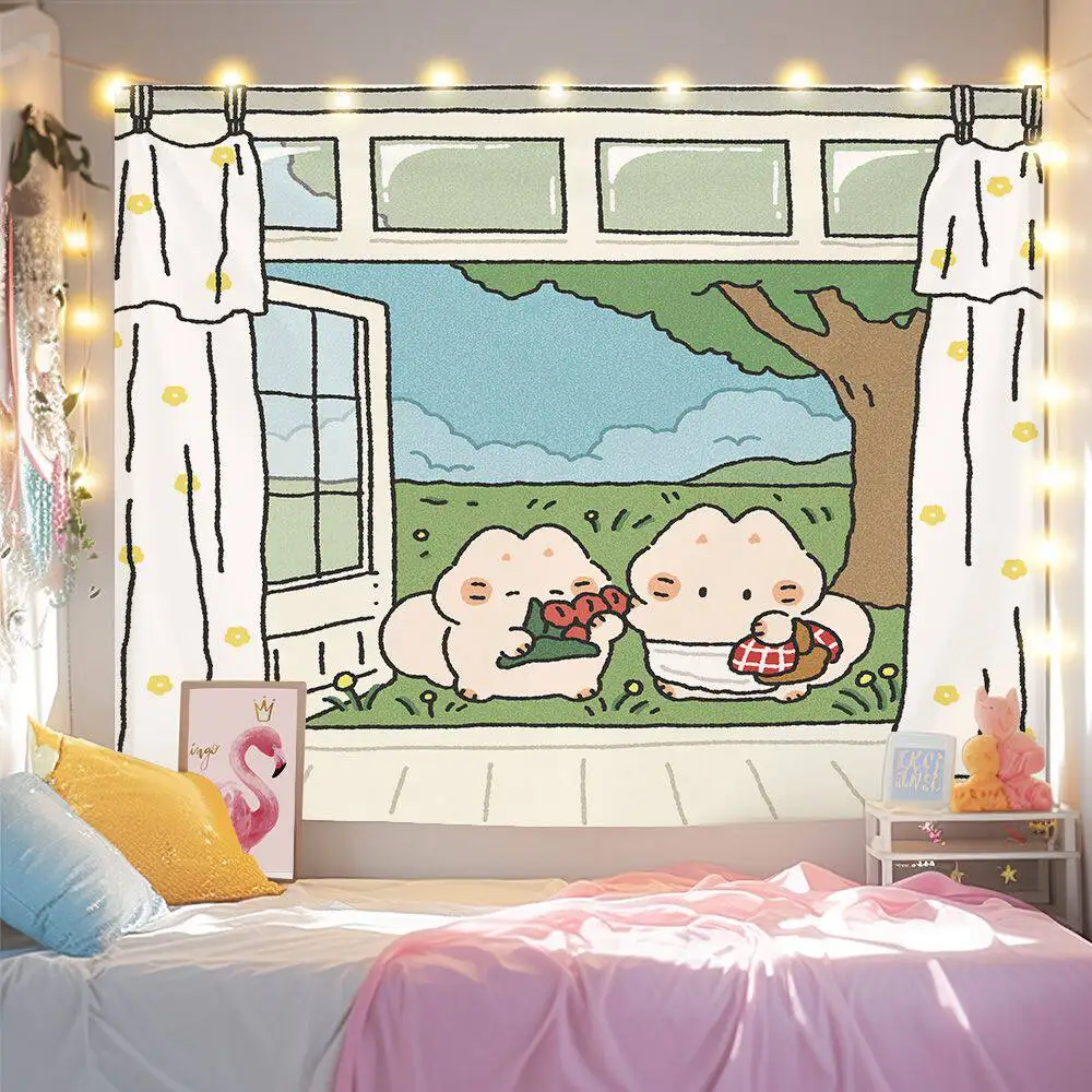 VIKAMA Cute Cat Tapestry Kawaii Wall Hanging Cherry Blossom Tree Spring Decor Aesthetic Art for Bedroom Dorm Room Girl Gift