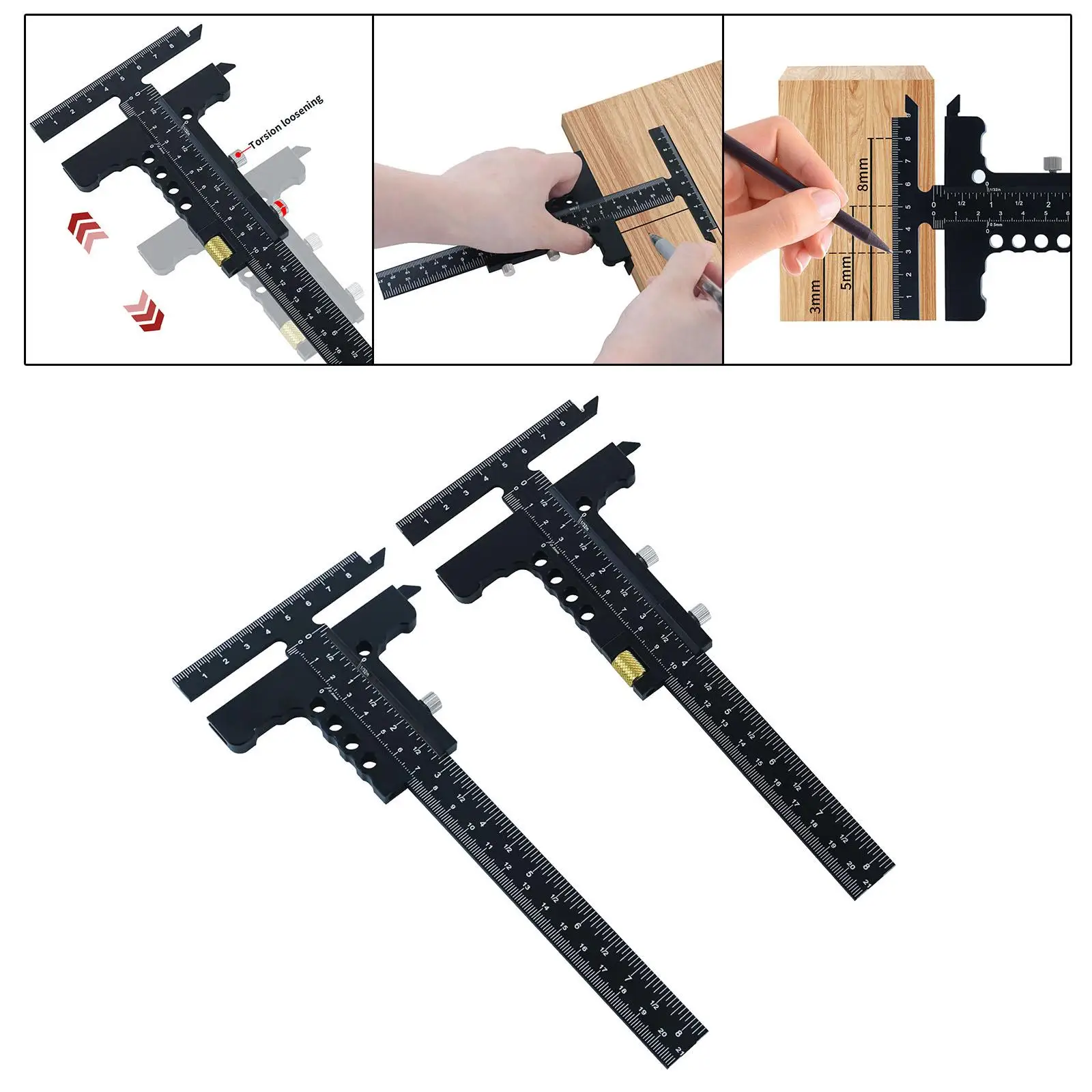 Multifuncional T-Shaped madeira Workings, Caliper, Scriber para casa