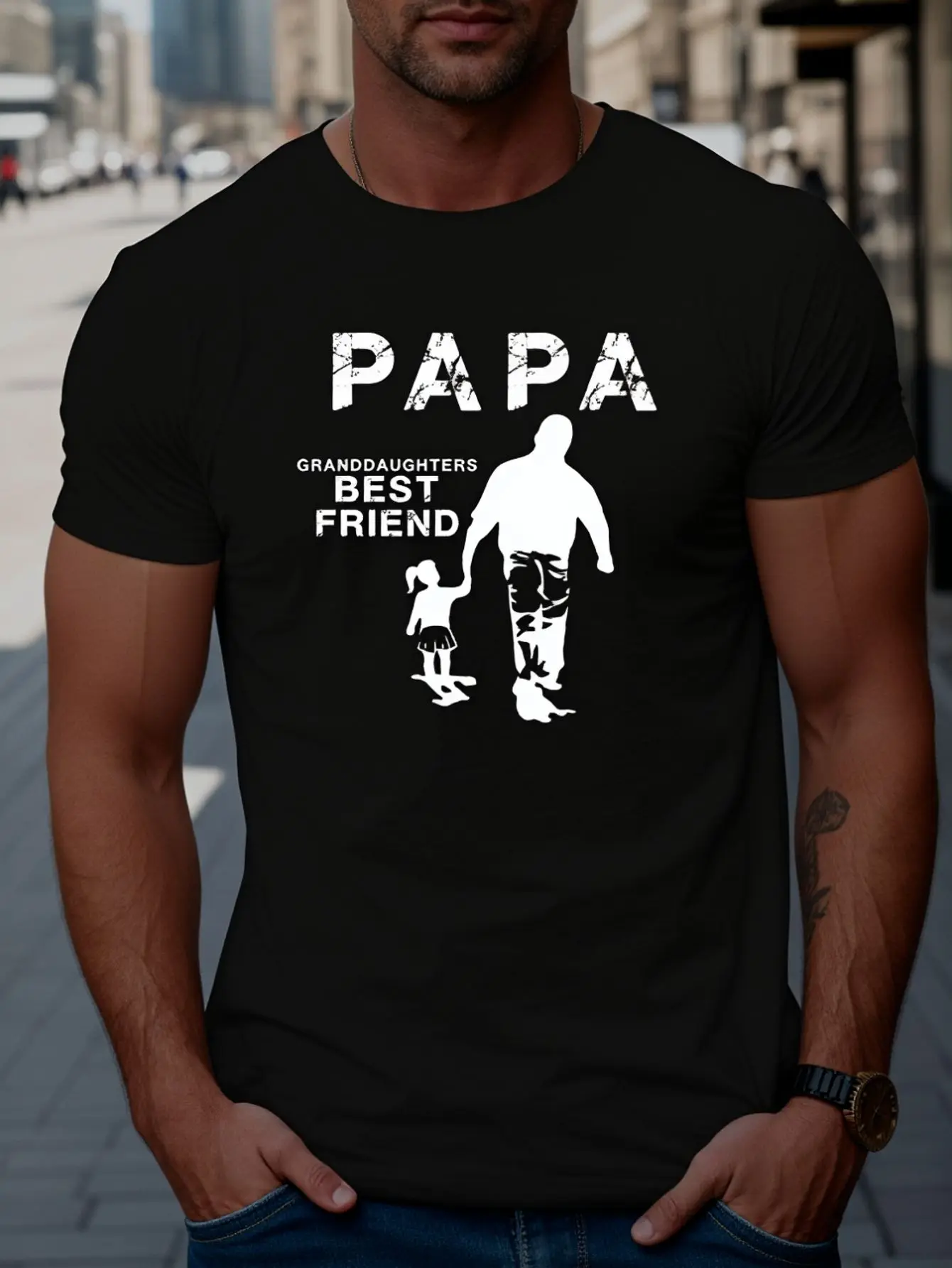 Papa Granddaughter Best Friend, Men's Versatile Everyday Tee, 100% Cotton 220g, Comfortable And Durable, Ideal For Casual Wear, Lounging, Or Outdoor Fun