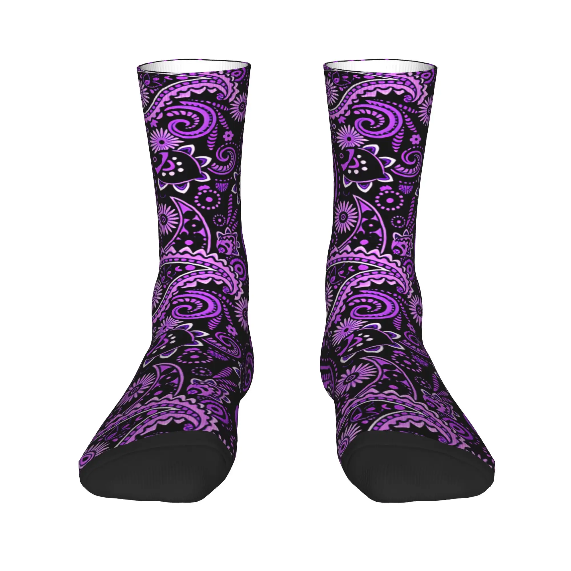 Purple Paisley Fish Floral Seamless Pattern Black Background Stockings Men  Socks Soft Breathable Gothic Socks  Non Slip Socks