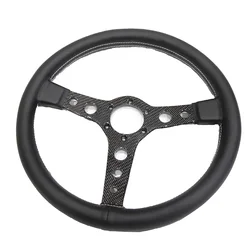 13 Inch 340MM Car Steering Wheel Leather+Carbon Fiber Bracket Shallow Concave Drift Racing Game Steering Wheel