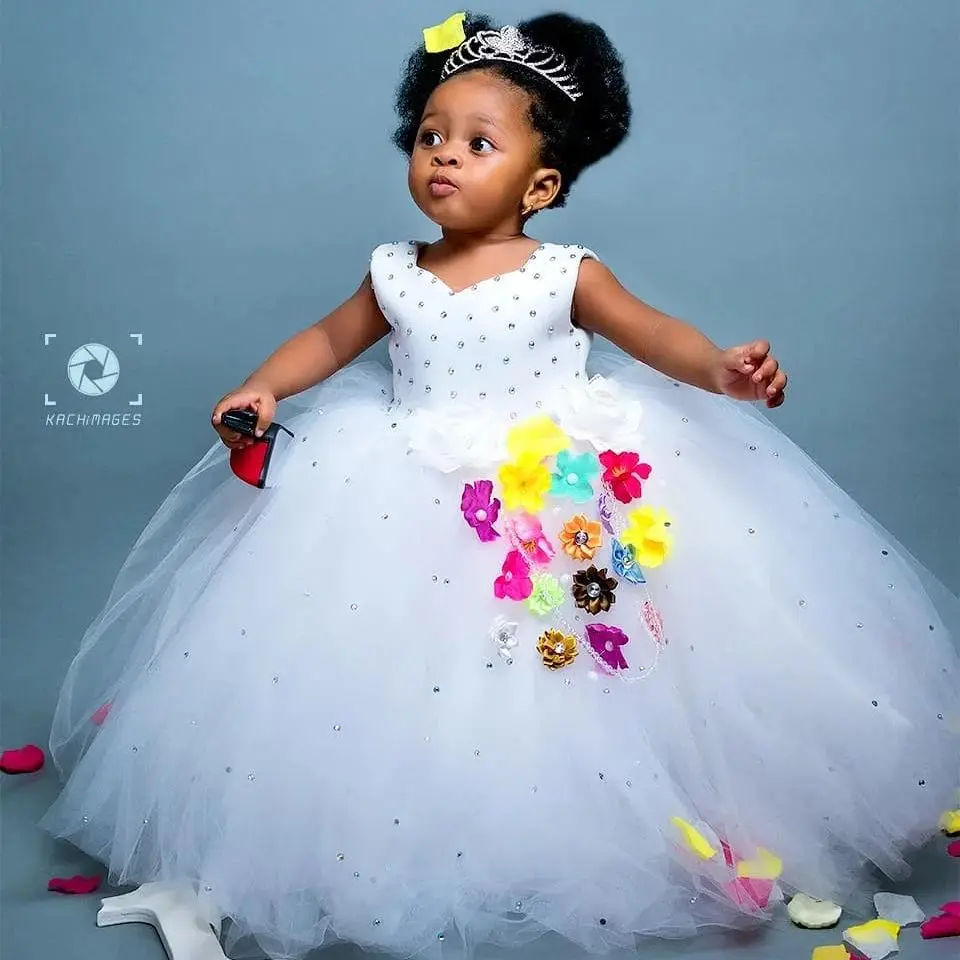 

White Beading Flower Girl Dresses for Kids Princess Floral Customized Ball Gown Wedding Event Party Birthday Gowns