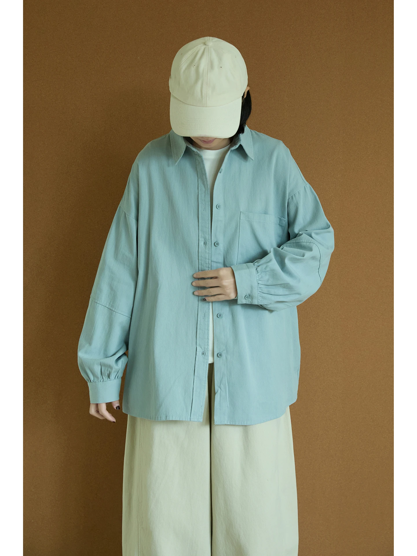 

Chui Autumn Winter Long Sve Pure Color irt Stand Collar Loose Fit Cotton Breathable Women's Open Cardigan Sle