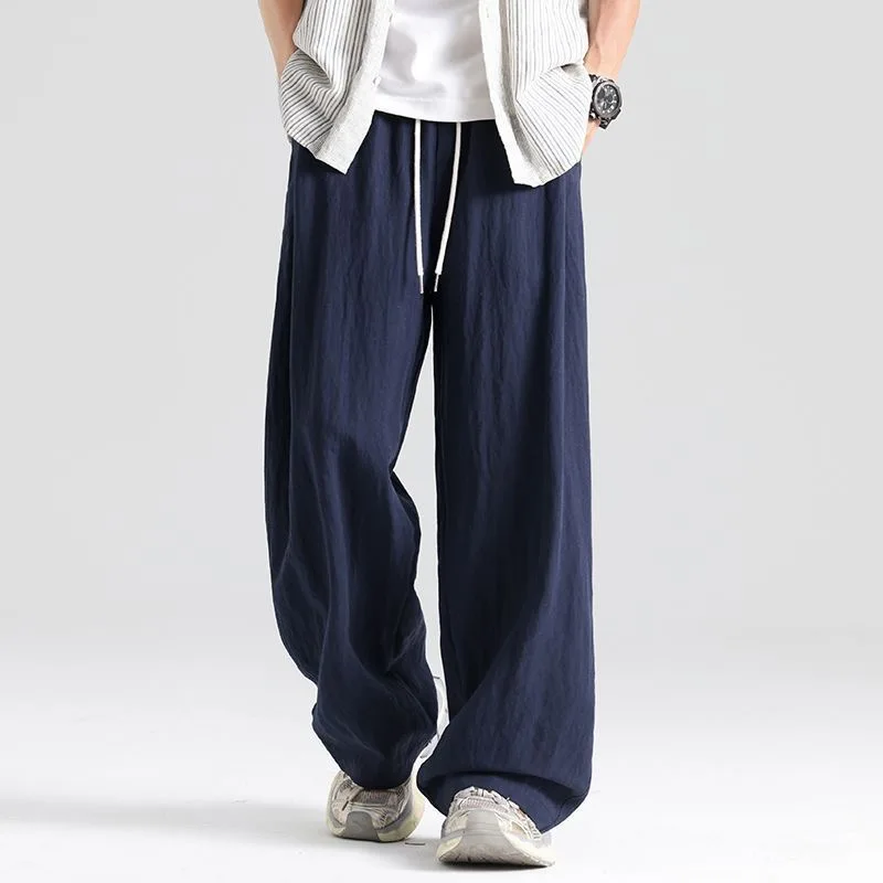 Linen Men Pants Thin Solid Color Casual Comfortable Breathable Pocket Fashion W…
