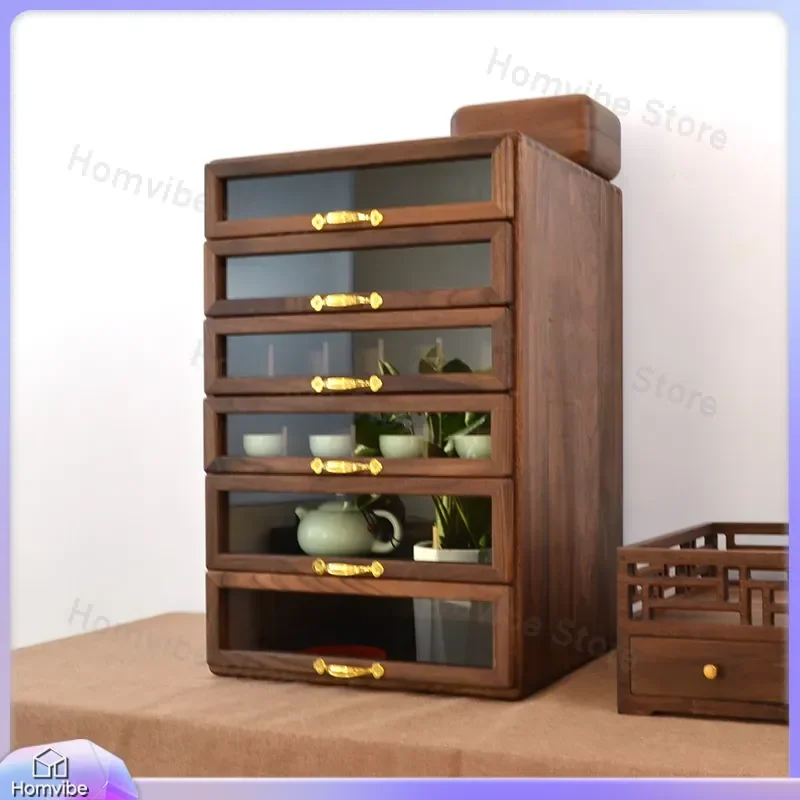 North American Black Walnut Solid Wood Storage Cabinet Multi Layer Drawer Organizer Desktop Jewelry Tea Box Home Furniture