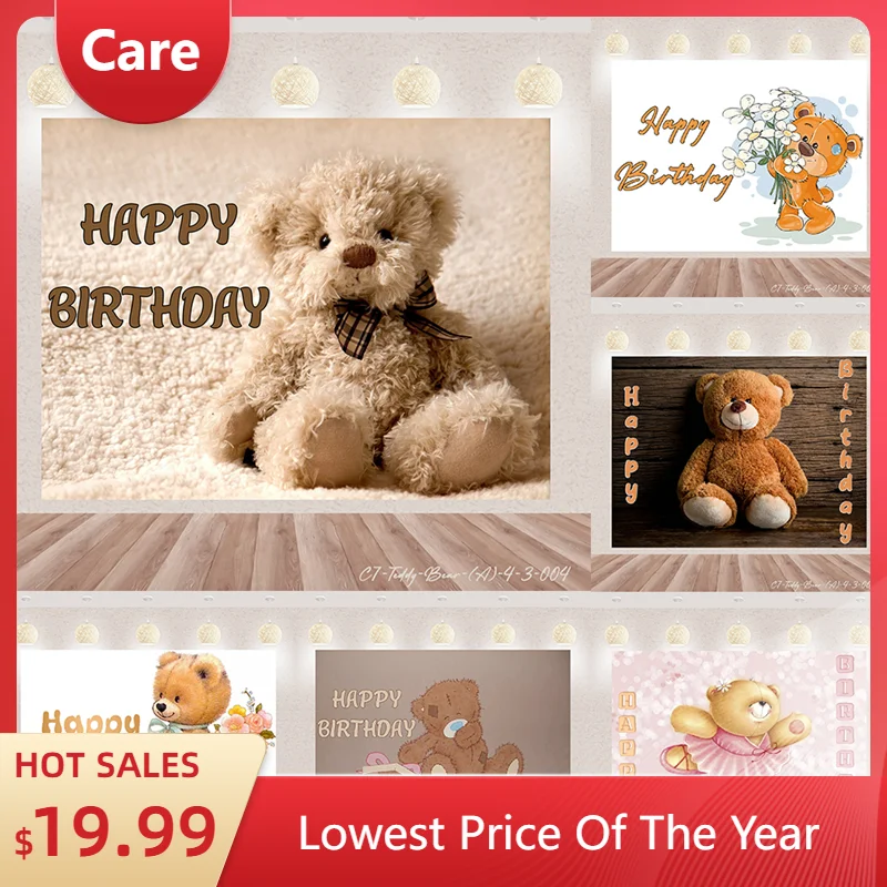 Cute Teddy Bear Cartoon Theme Birthday Party Vinyl Background Baby Shower Decoration Photography Studio Prop Supplies Poster