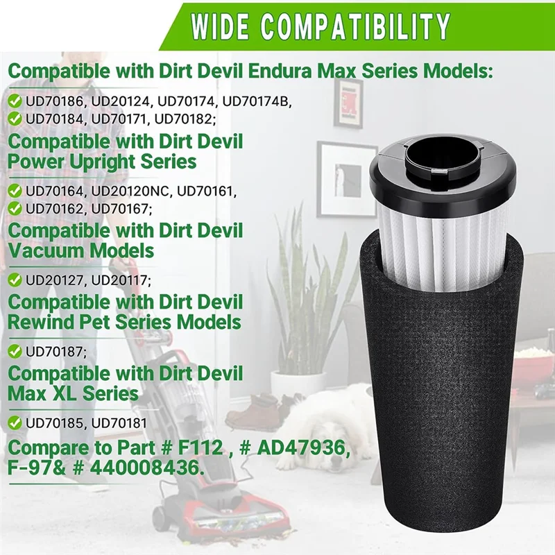 Sostituzione del filtro LITE-F112, intrappolamento degli odori pre-motore e confezione da 2 filtri di ingresso per Dirt Devil Endura UD20120NC UD70161