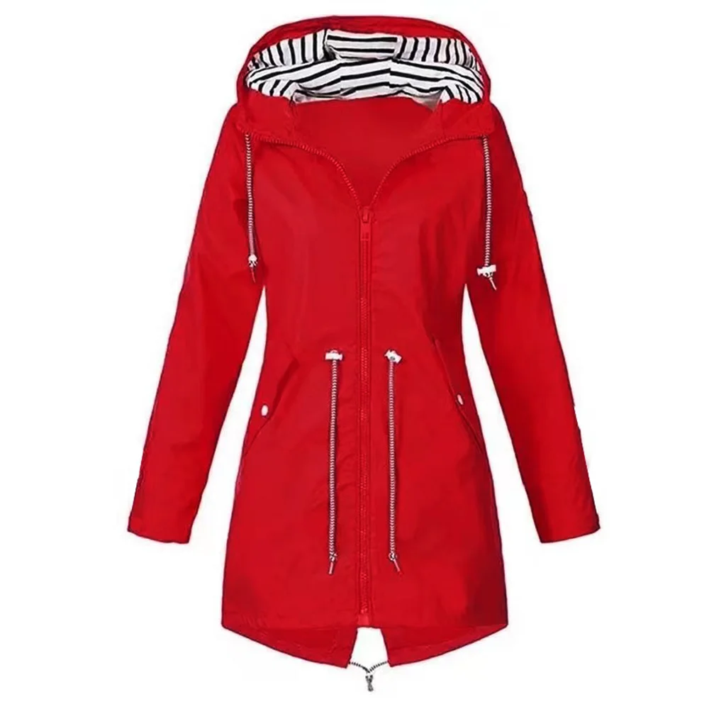 Women's Coat Long Sleeve Hooded Windbreakers Clothing Tops Loose Fashion Solid Color Outwear Jacket Zipper Spring Summer