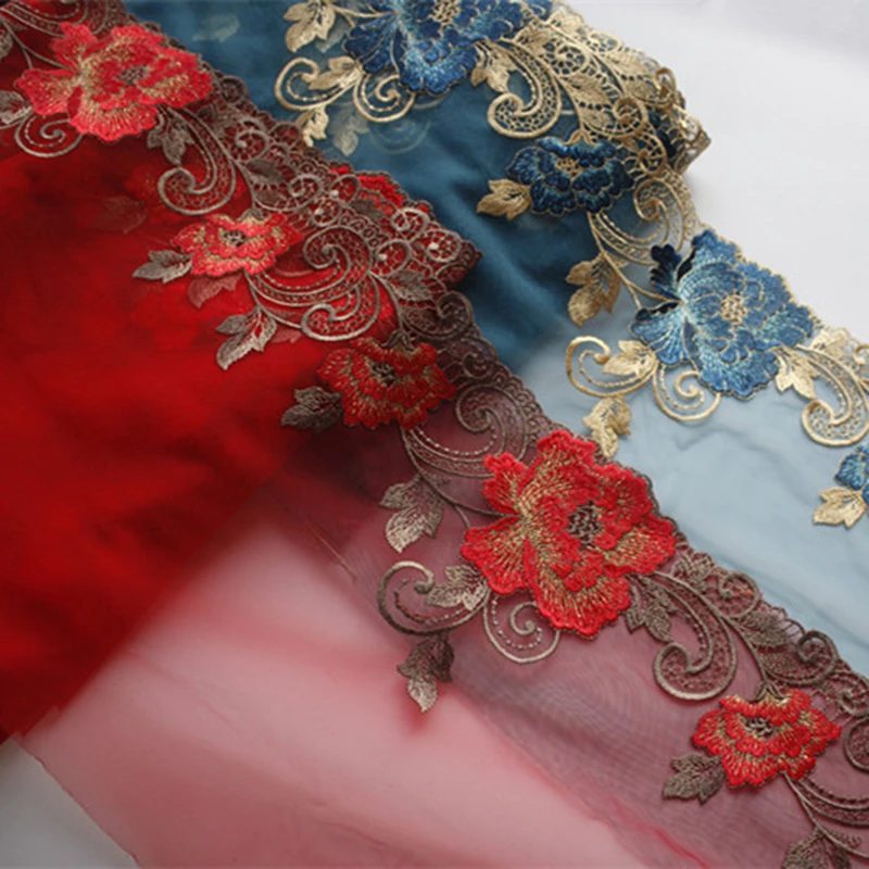 

10Meters Embroidery Lace Trim Red Blue Green Floral Skirt Hem For Dress Sewing Applique Costume Dress Fabric Lace Bjd