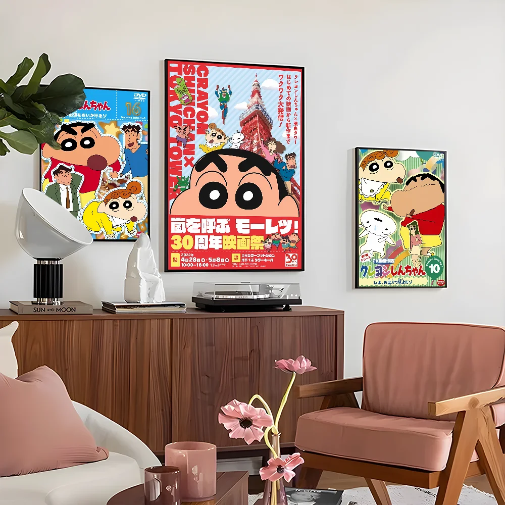 1PC Anime C-Crayon Shin-chan Plakat Samoprzylepna sztuka Wodoodporna naklejka papierowa Kawiarnia Bar Pokój Dekoracja ścienna