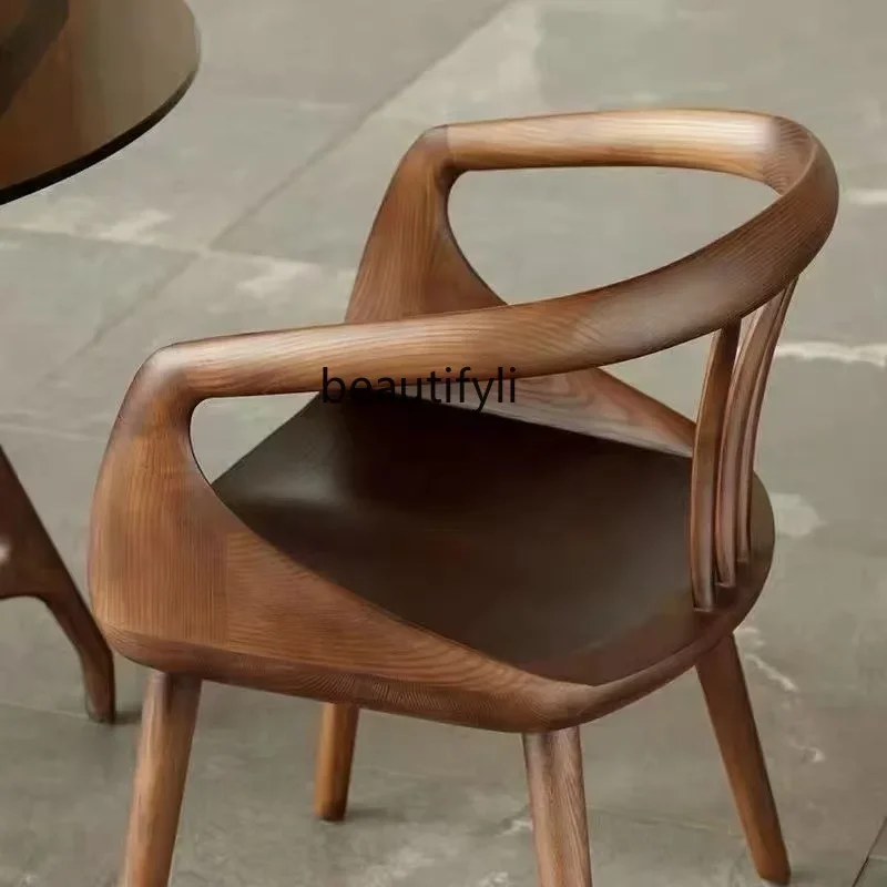 

X Fully solid wood home dining chair back armrest casual black walnut color light luxury study tea chair