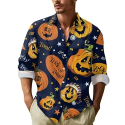 Men's Halloween Prints shirt Button Long Sleeve lapel Shirts Casual Fashion Versatile Basic Shirts top Blouse Men's Clothing