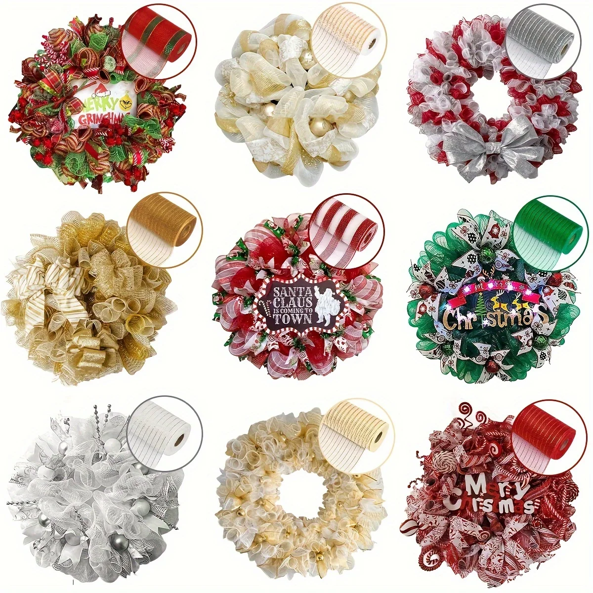 Christmas Ribbon Bow Wreath Garland Mesh Tulle Roll Fabric Pendant Christmas Tree Decorations Ribbon Home Decor Gifts New Year