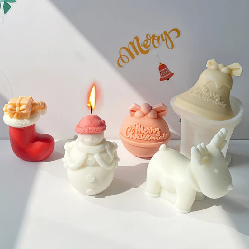 

Snowman Elk Christmas Socks Silicone Candle Mold DIY Egg Snowman Candle Making Chocolate Soap Resin Mold Christmas Gifts Craft