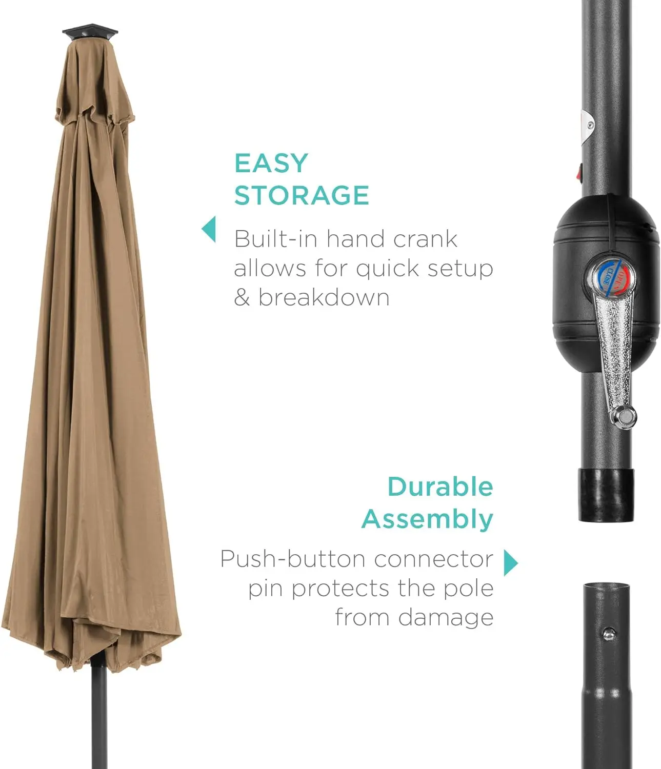 Best Choice Products 10ft Solar Polyester LED Lighted Patio Umbrella w/Tilt Adjustment and UV-Resistant Fabric - Tan