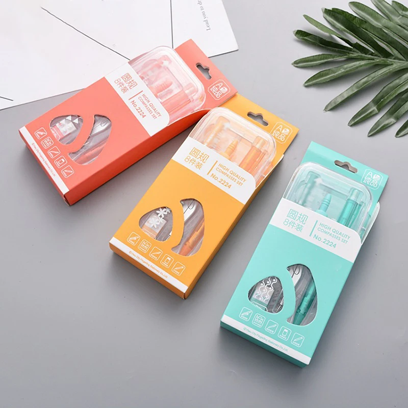 8pcs/Set Creative Ruler Sets For Students Stationery Pencil Sharpener Eraser Compass Exam Draw Tools School Office Supplies