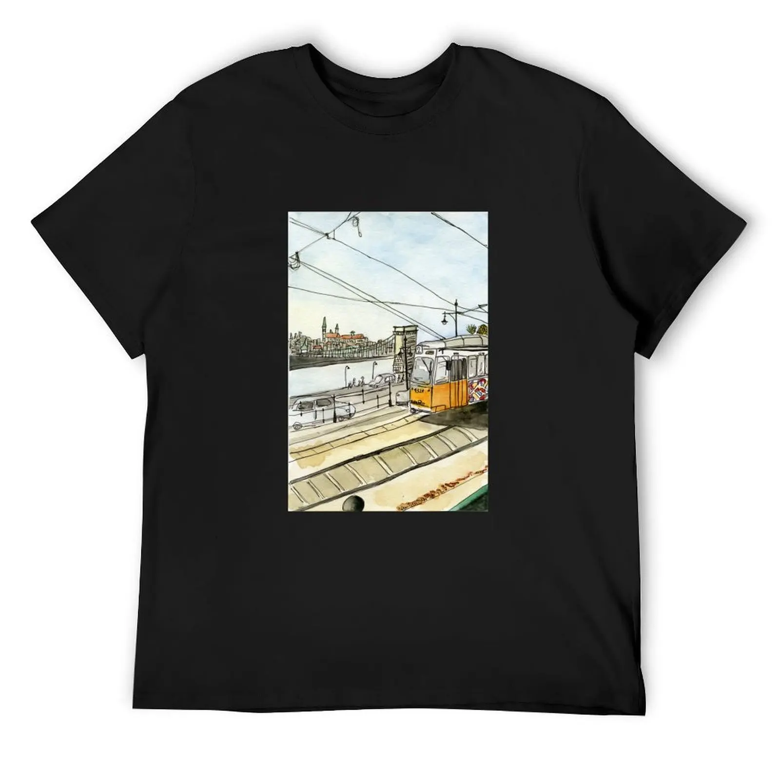 Watercolor tram budapest T-Shirt custom shirt anime tshirt t shirt men 100℅ cotton