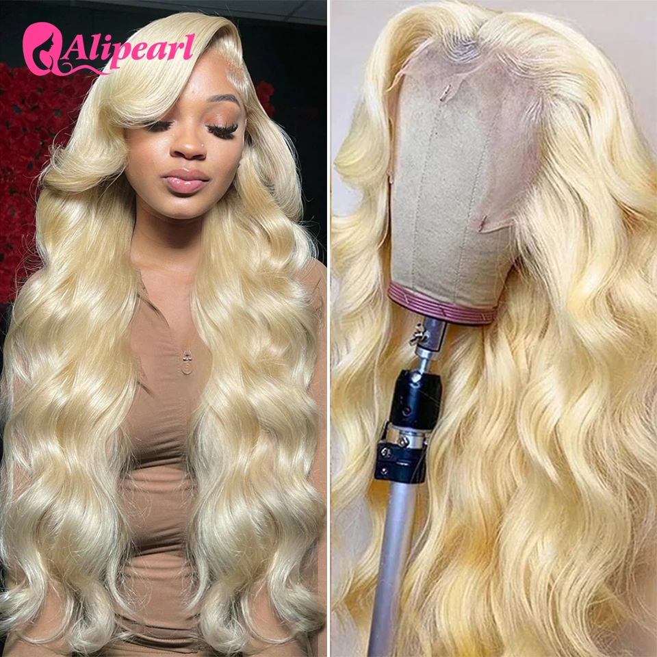 

AliPearl Blonde Body Wave 5x5 Lace Closure Wig Peruvian Human Hair Wig 28Inch Transparent Lace Front Wig Pre Plucked 150 Density