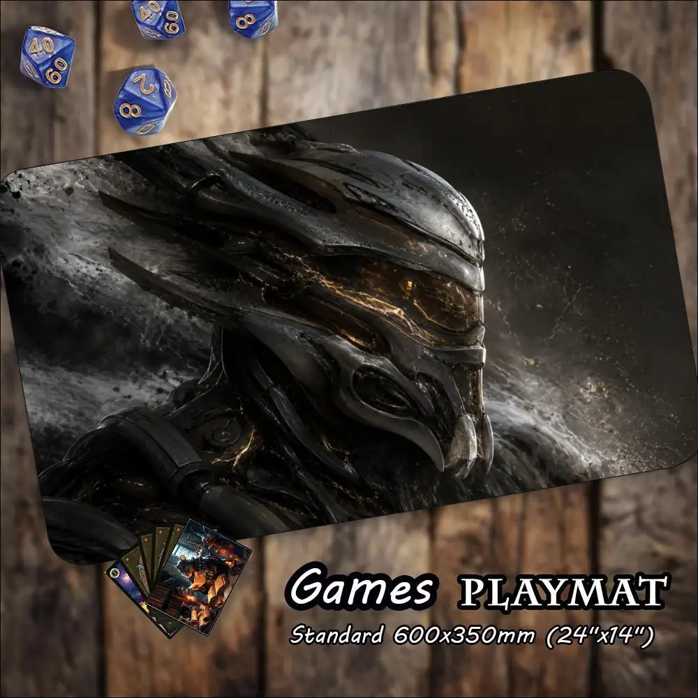 Golden Sci Fi Warrior Game Playmat Anti Slip Locked Edge Mat for Trading Card Games Perfect for Tabletop Gaming Collection