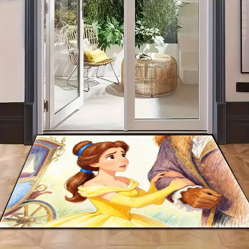 1 قطعة ديزني الجمال والوحش الأميرة حسناء والوحش الكرتون أنيمي الكلمة حصيرة ، 50x80 سنتيمتر/19.68x31.49 بوصة لينة عدم الانزلاق منطقة البساط f