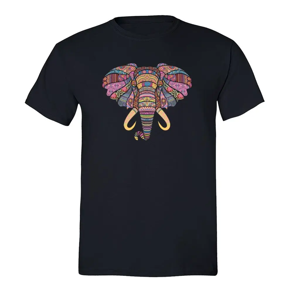 Mosaic Elephant T-shirt  Indian Animals Wildlife TShirt Tribal Anime Graphic T-shirts For Men Clothing Women Tees