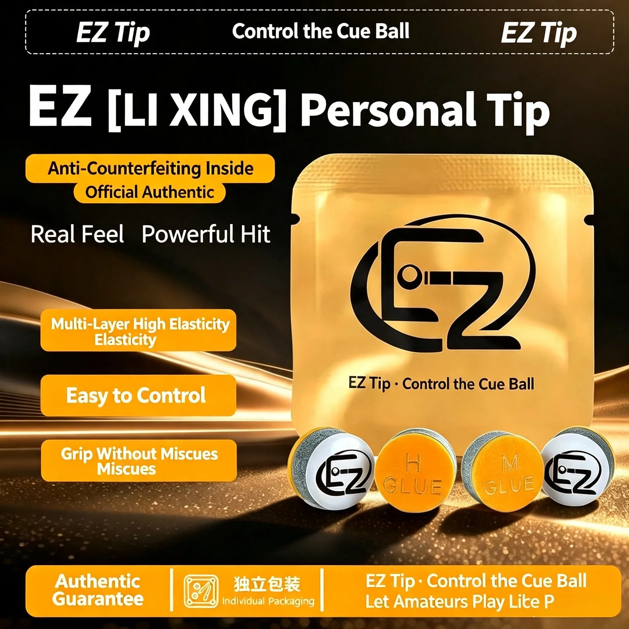Ez Billiard Cue Tips, Genuine Small and Large Tips, Same Model as Li Xing, 1 to 2 Pads, Chinese Eight-Ball, Sweet Spot Snooker, Long-Term Distribution