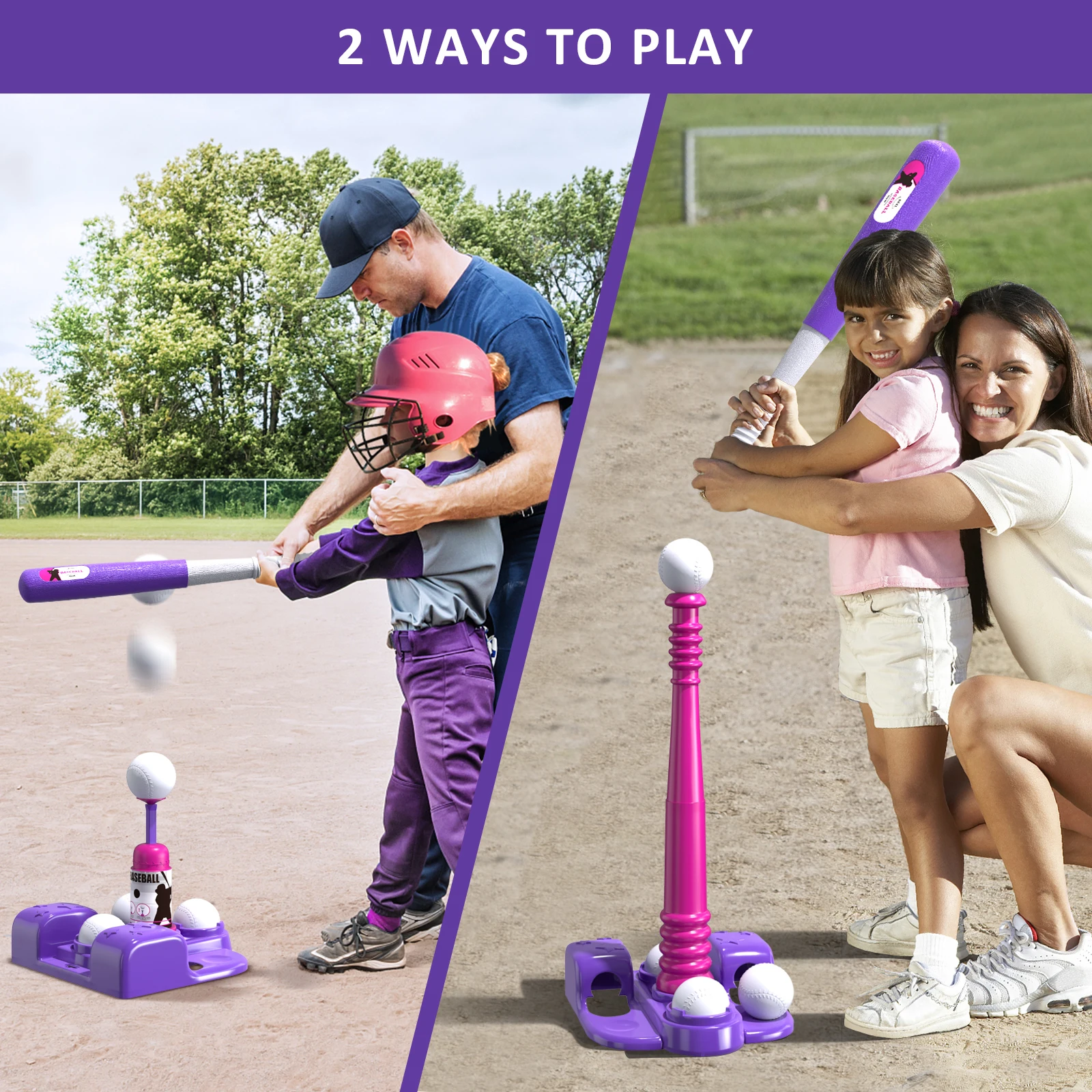 T Ball Sets for Kids 3-5 5-8, Tee Ball Set with Automatic Pitching Machine Adjustable Batting Bat Outdoor Sport for Kids Toys