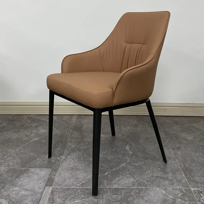 High-End PU Upholstered Dining Chair with Iron Frame for Household Restaurant Hotel Use Comfortable Backrest Stool for
