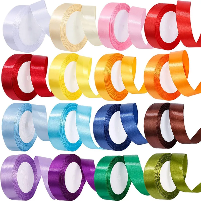 25Yards Satin Ribbon Rainbow Silk Ribbon Double Face Ribbons 30Colors for Craft Bow Gift Wrapping Embellish Wedding 6-25mm Wide