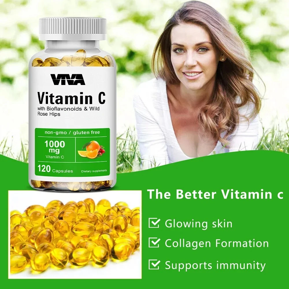 Vitamin C Capsus, Rich in Rosehips and Bioflavonoids, Antioxidants, Supports Healthy Skin, Nails, Hair, Beauty and Well-being