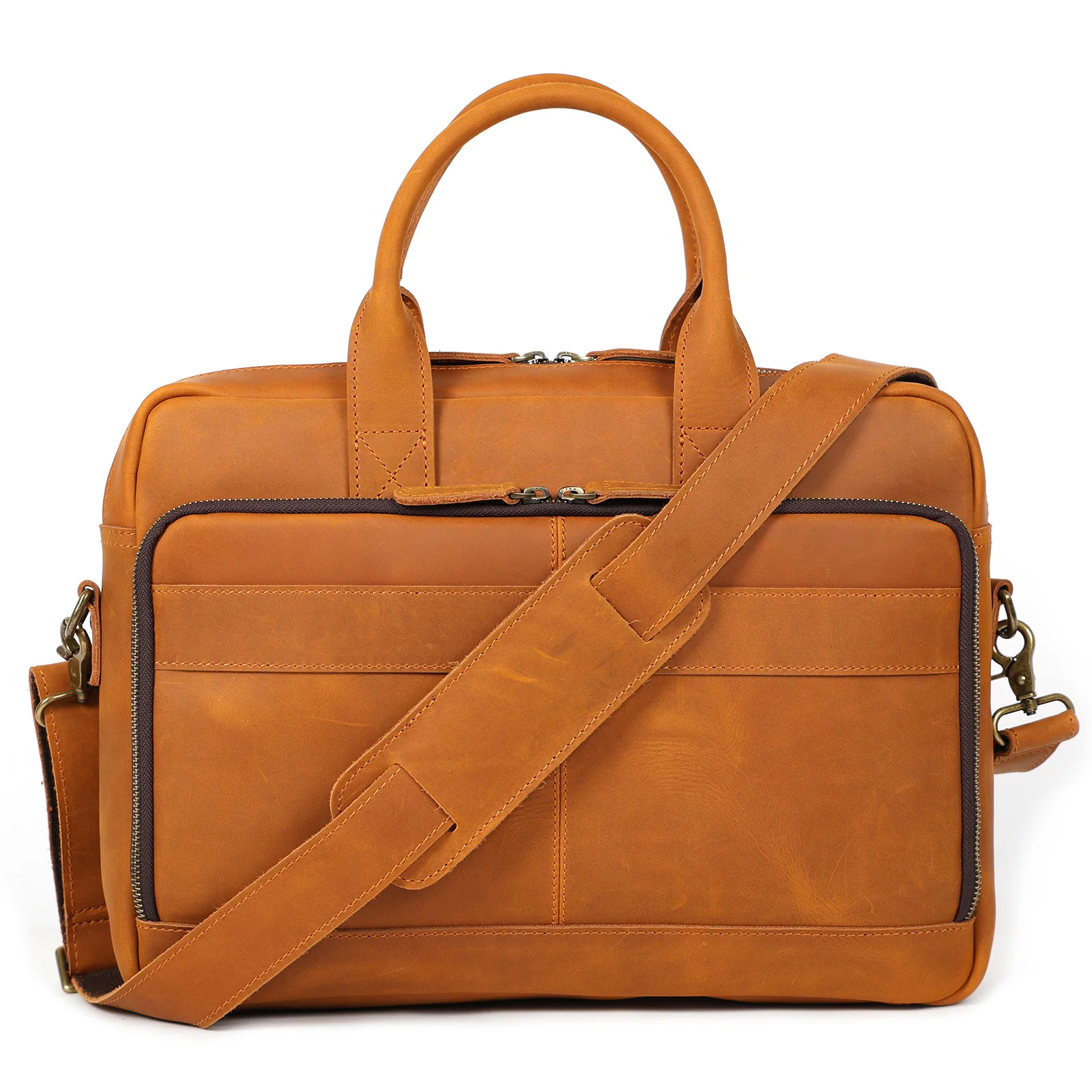 Vintage Echtleder Herren Aktentasche 15" Laptop-Tasche Arbeits- und Business-Herrentasche aus Crazy Horse Leder Schultertasche Handtasche – Detail 18