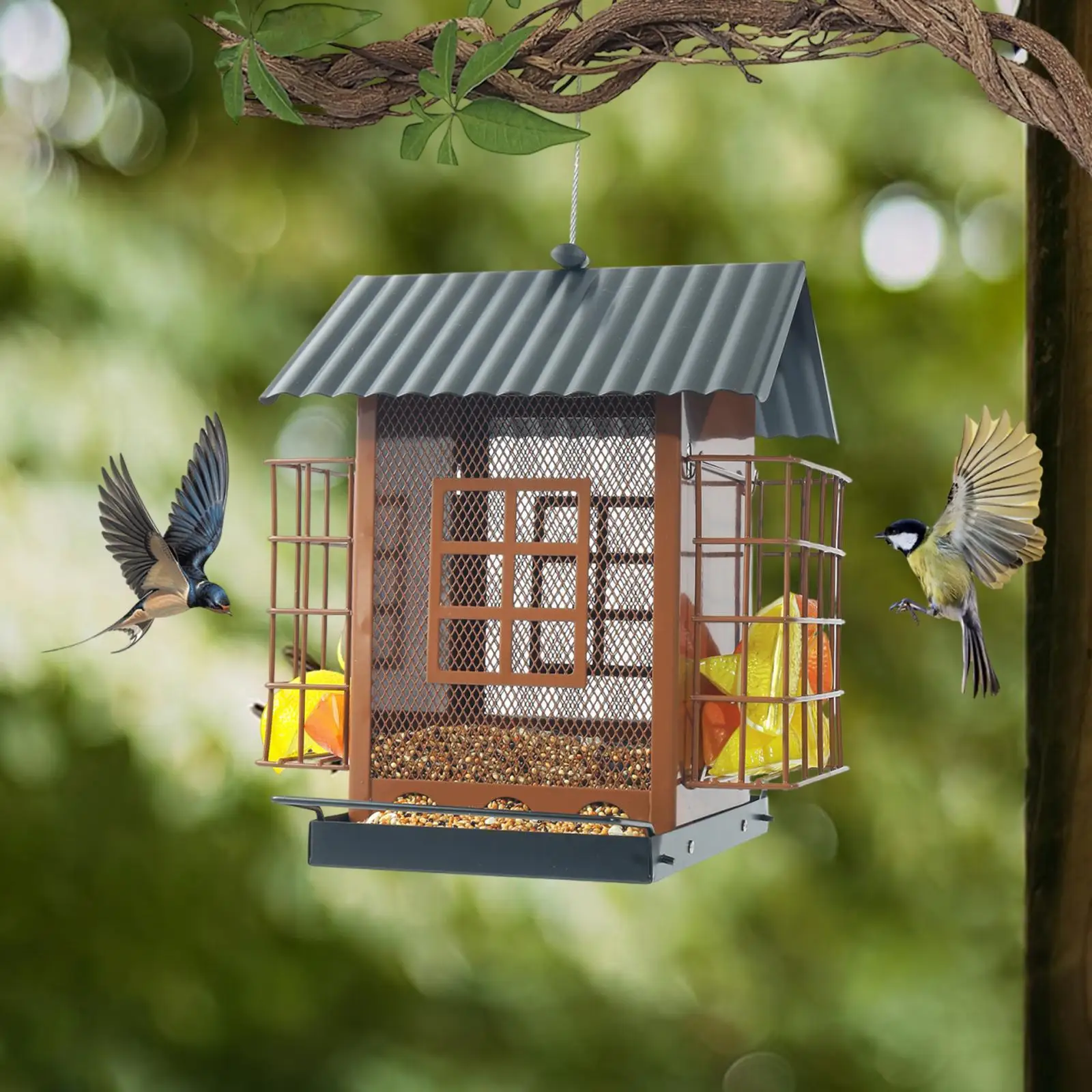 

Hanging Bird Feeder with Roof Large Capacity Decor for Outside Birdhouse Bird Feeders House for Balcony Backyard Patio Yard Wren