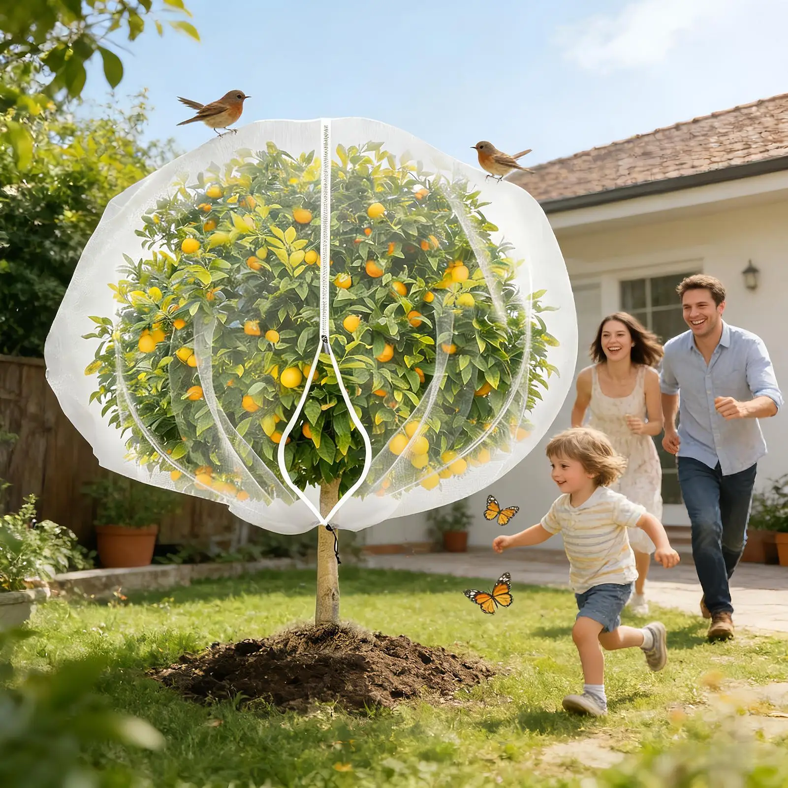 

Сетчатый чехол для растений с застежкой-молнией, многоразовые дышащие принадлежности на шнурке, защита садовых растений для наружного и закрытия цветов в помещении
