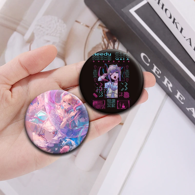 32MM Anime Cartoon Button Pin Needy Girl Overdose Pixelation Brooches KAngel Lolita Badge for Cloting Decor Bag Accessories Gift