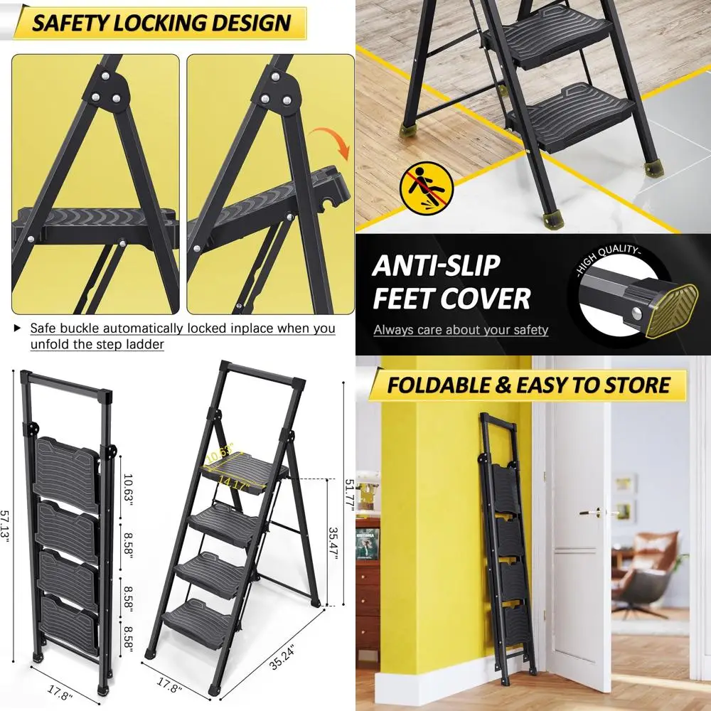 

Сверхпрочная 4-ступенчатая складная лестница, грузоподъемность 900 фунтов, противоскользящие ступени, идеально подходит для домашнего и офисного использования.