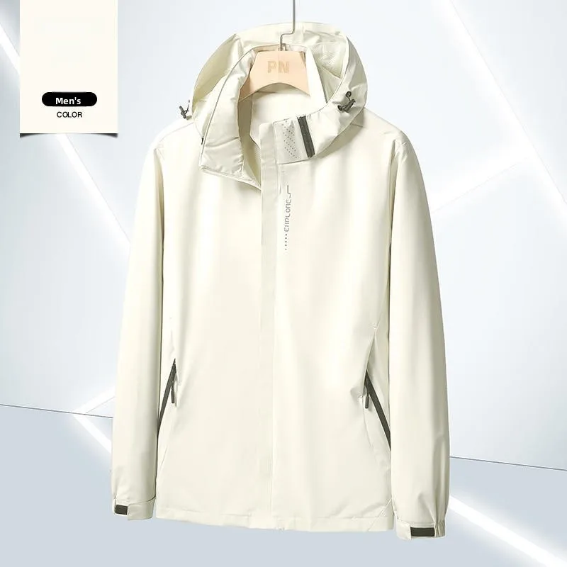 سترة رجالية للربيع والخريف للاستخدام الخارجي كاجوال عصرية مقاومة للرياح ومقاومة للماء من ألياف البوليستر وسحاب للإغلاق معطف بقلنسوة