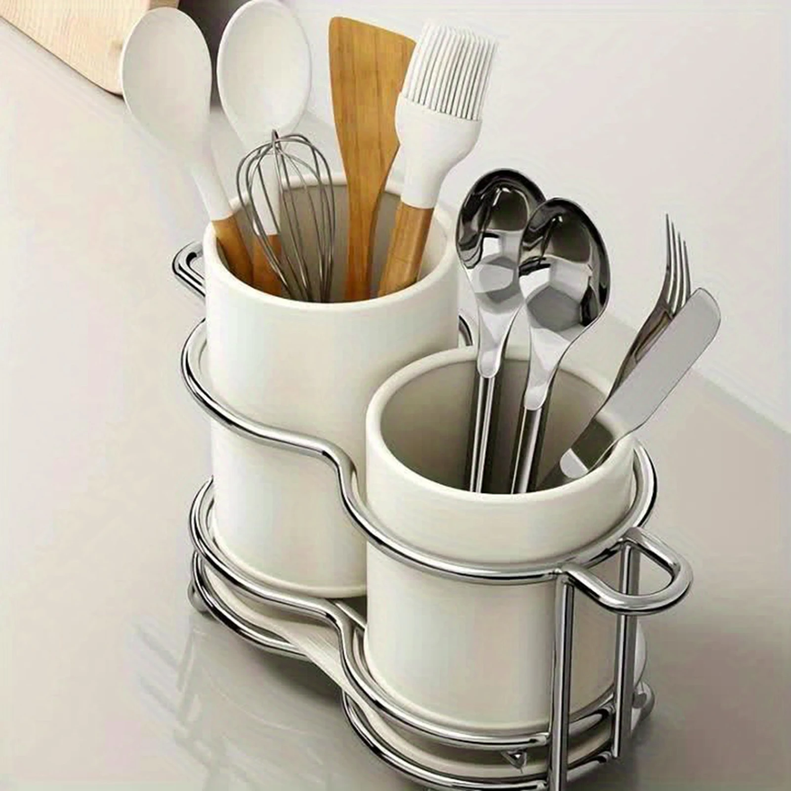 

Kitchen Storage Rack Desktop Drain Storage Container For Chopstick Spoon Fork Carbon Steel Kitchen Cutlery Organizer Holder