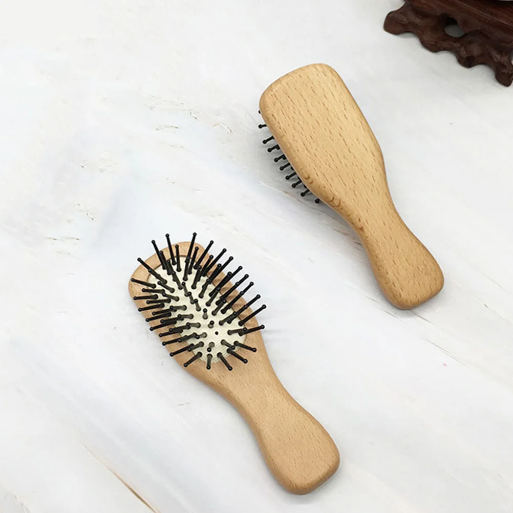 

2pcs Mini Comb Wooden Hair Brush Scalp Massage Travel Detangling Brush For All Hair Types Bamboo Bristle